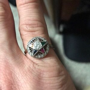 Diamond and gold ring. Eastern Star motif